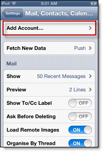 add mail, calendar, and contacts account on iphone