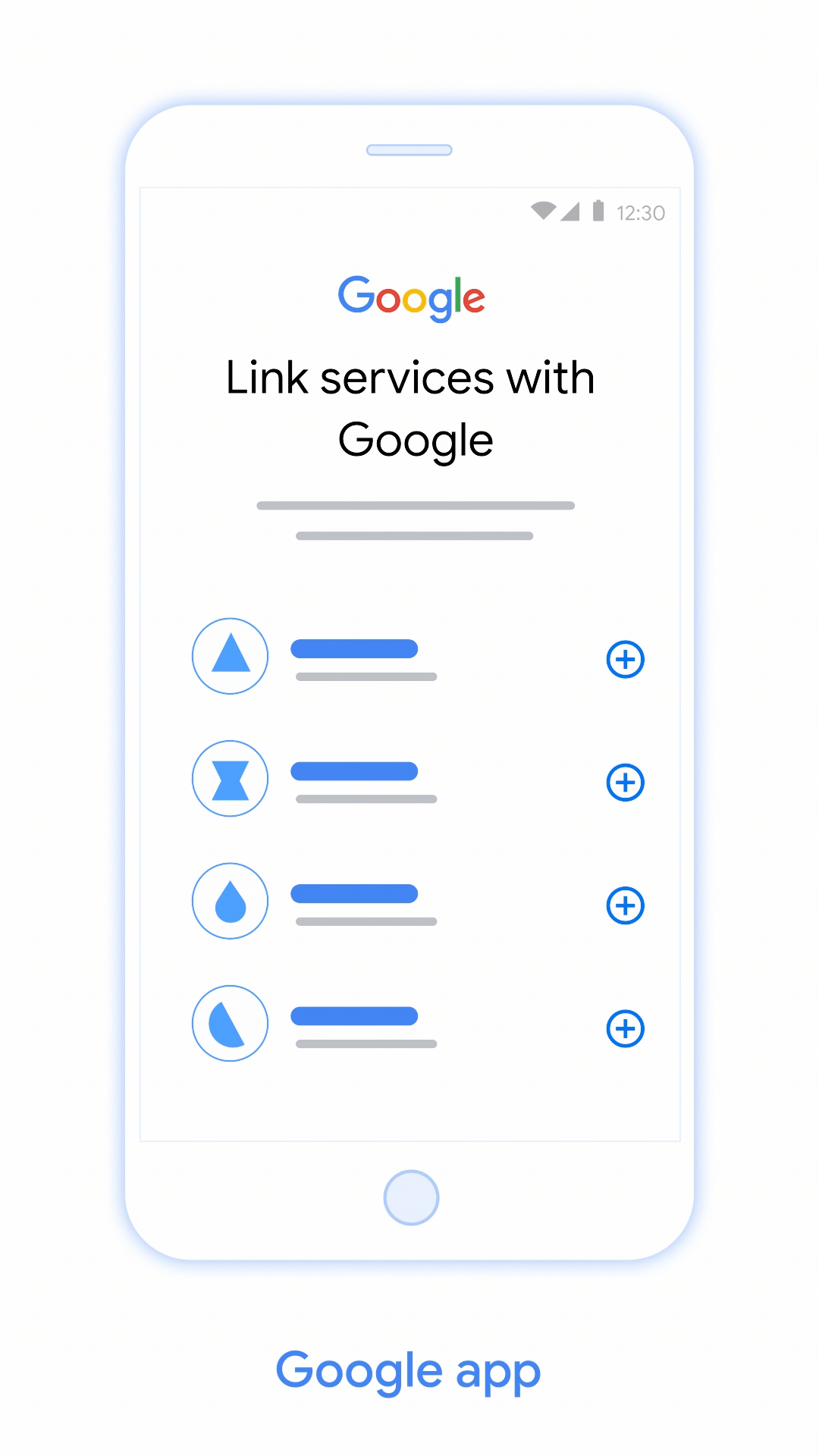 The animated graphic shows the steps you need to take to complete the linking process.  To begin, you will see a consent screen with information about what Google will be able to do after the process is completed. You will then be redirected to the third-party website to log in and consent to sharing your data with Google. If you choose to continue, you will be redirected back to the Google app and the linking process will be completed.