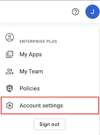 Account settings in My account profile drop-down