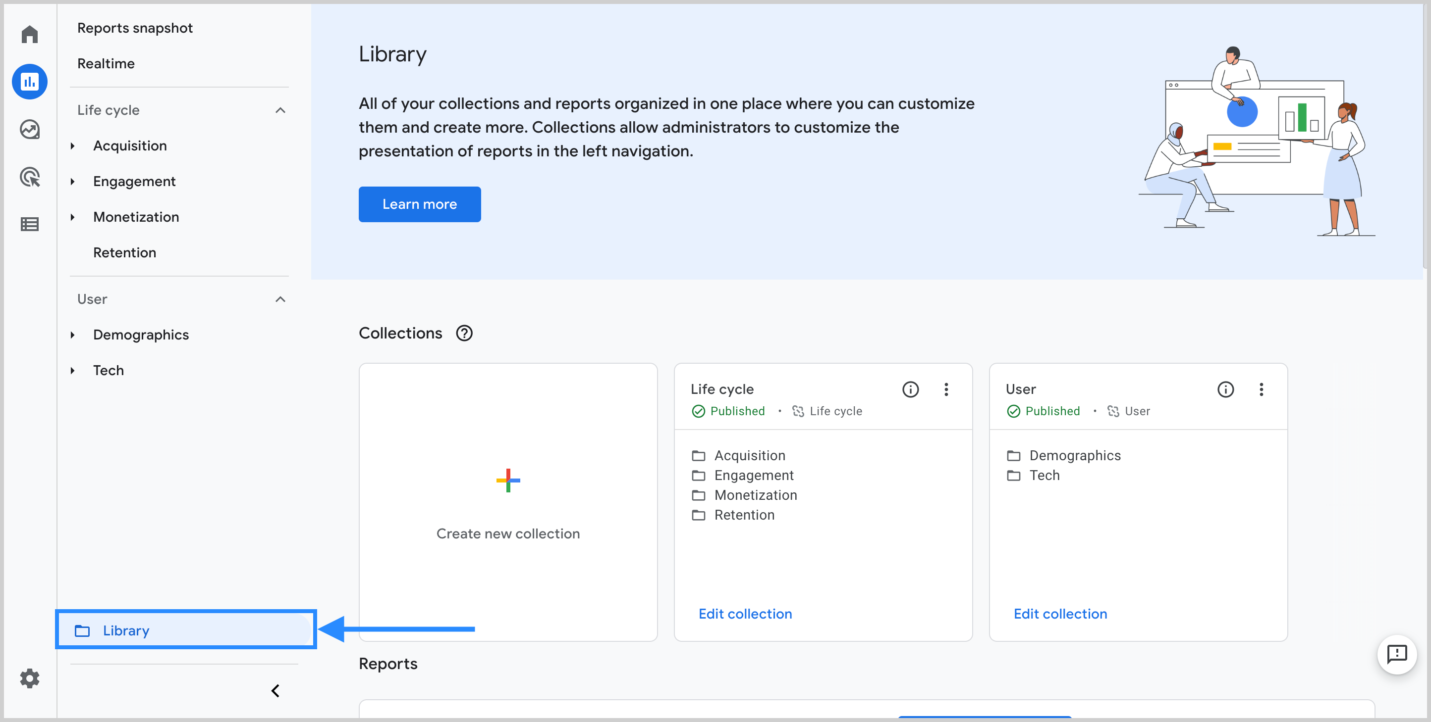 A screenshot of the report library