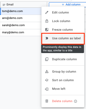 Use column as label