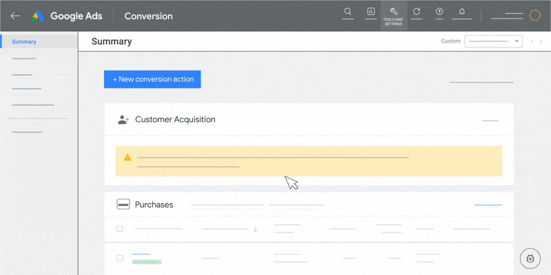 An animated GIF demonstrating how to create a new conversion action for your website.