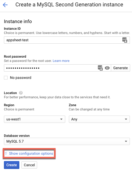 Fill in the instance information