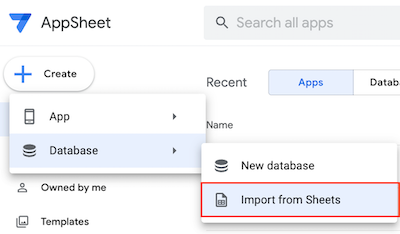 Create an AppSheet database by importing from Sheets
