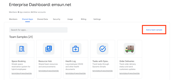 Add a team sample app
