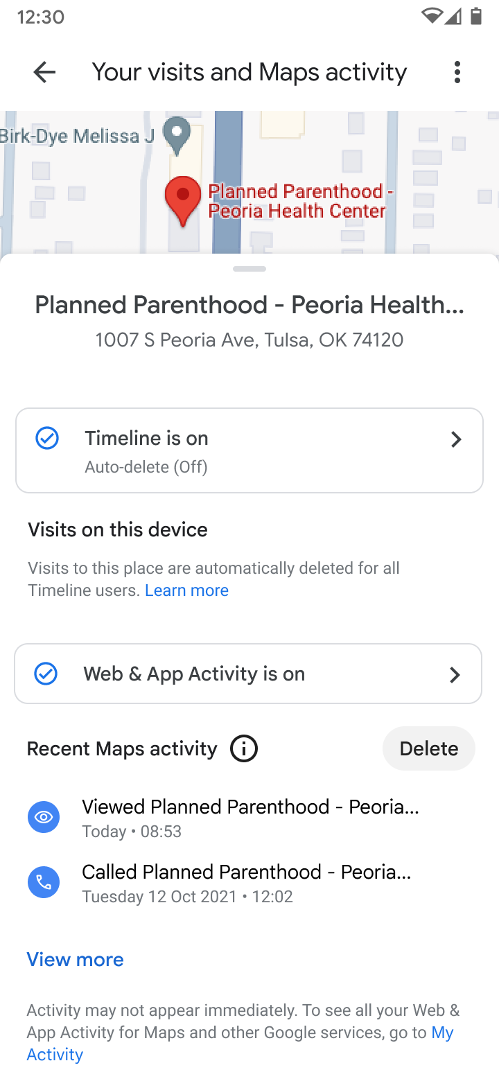 Your visits and Maps activity