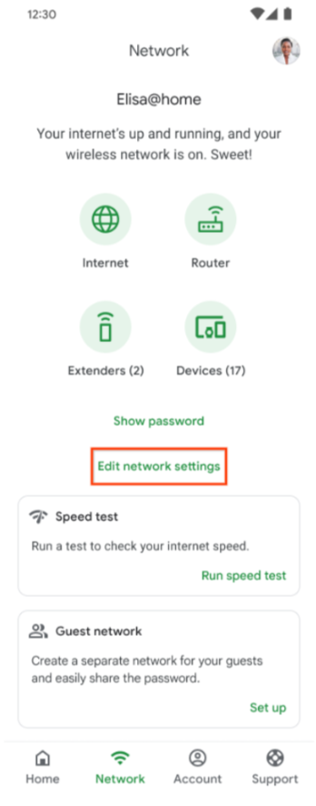 touch Edit network settings