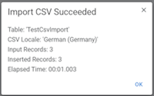 Import CSV succeeded dialog