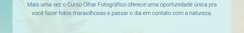 Mais uma vez o Curso Olhar Fotográfico oferece uma oportunidade única pra você fazer fotos maravilhosas e passar o dia em contato com a natureza.