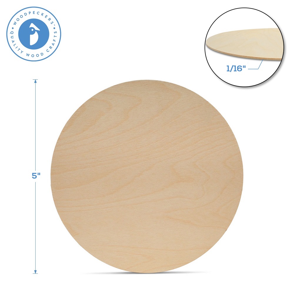 Wood Discs for Crafts, 5 x 1/16 inch, Pack of 50 Unfinished Wood Circles, by Woodpeckers