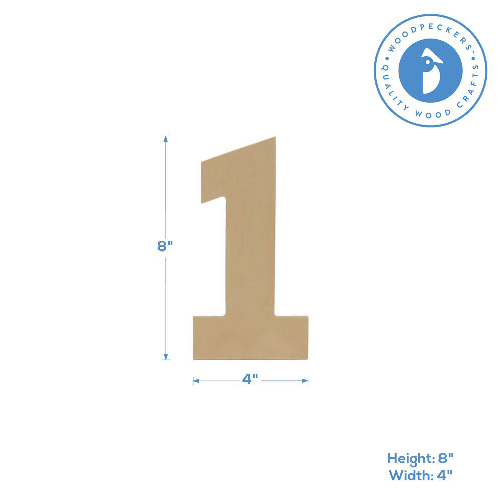 Wooden Number 4, 12 inch, Unfinished Large Wood Numbers for Crafts