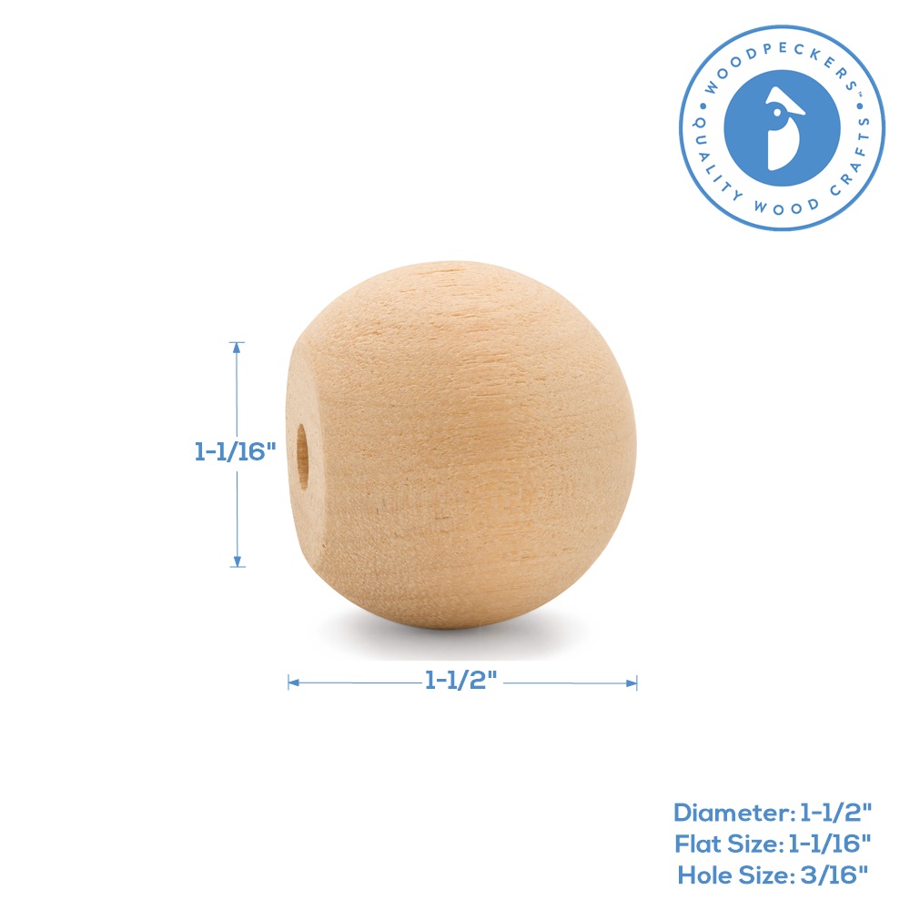 Round Wood Craft Ball 1-1/2 inch Diameter