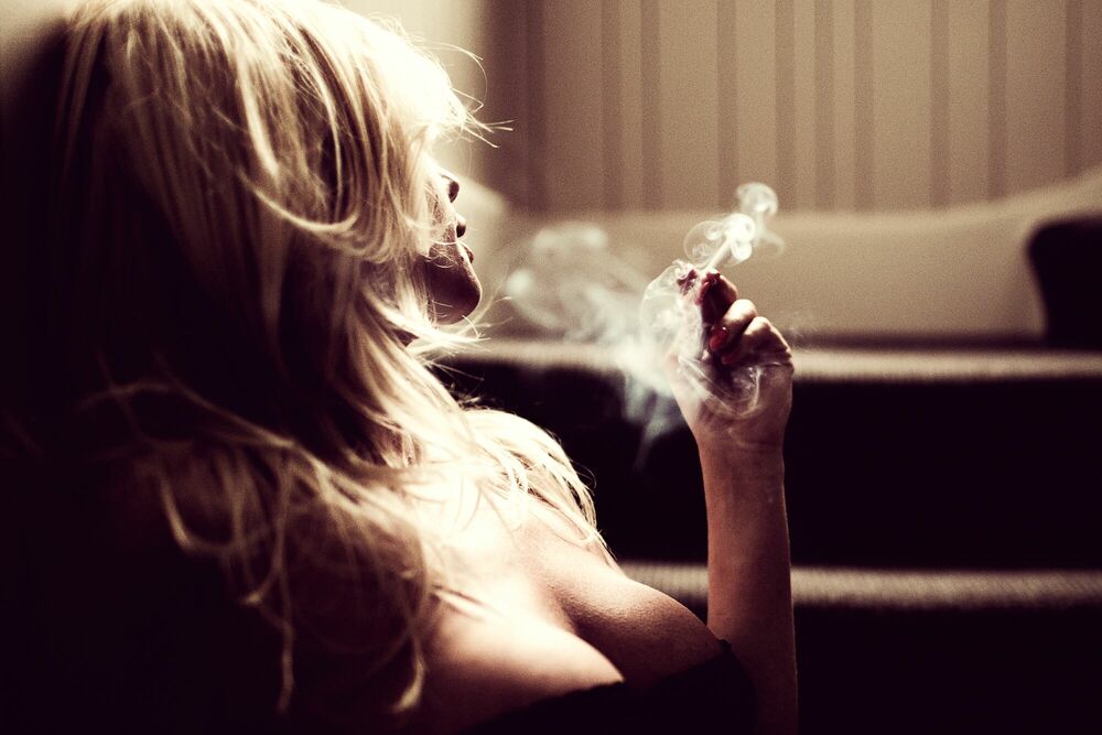 Naked Blonde Girl Smoking