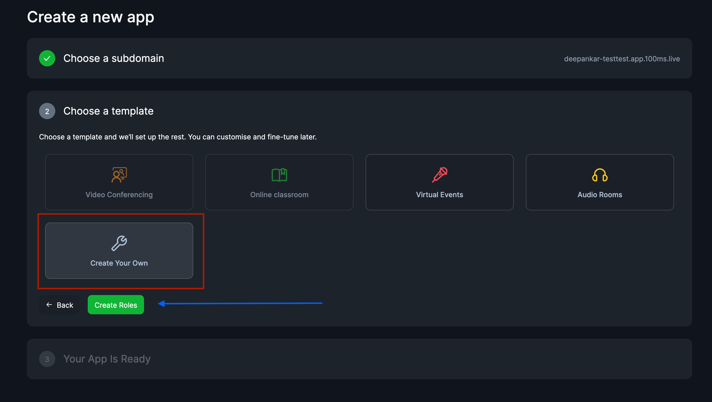 100ms Dashboard Screen Showing Templates