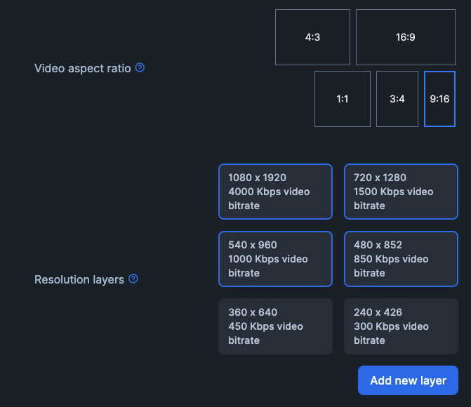 Screenshot showing new aspect ratios and resolution layers in 100ms