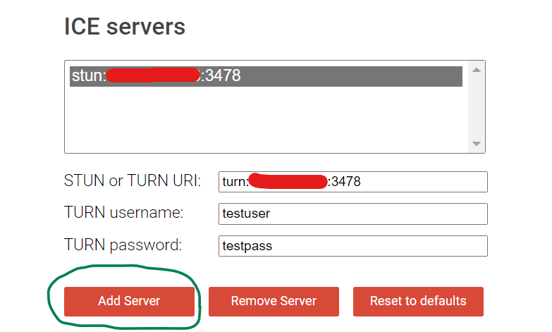 Adding ICE Servers