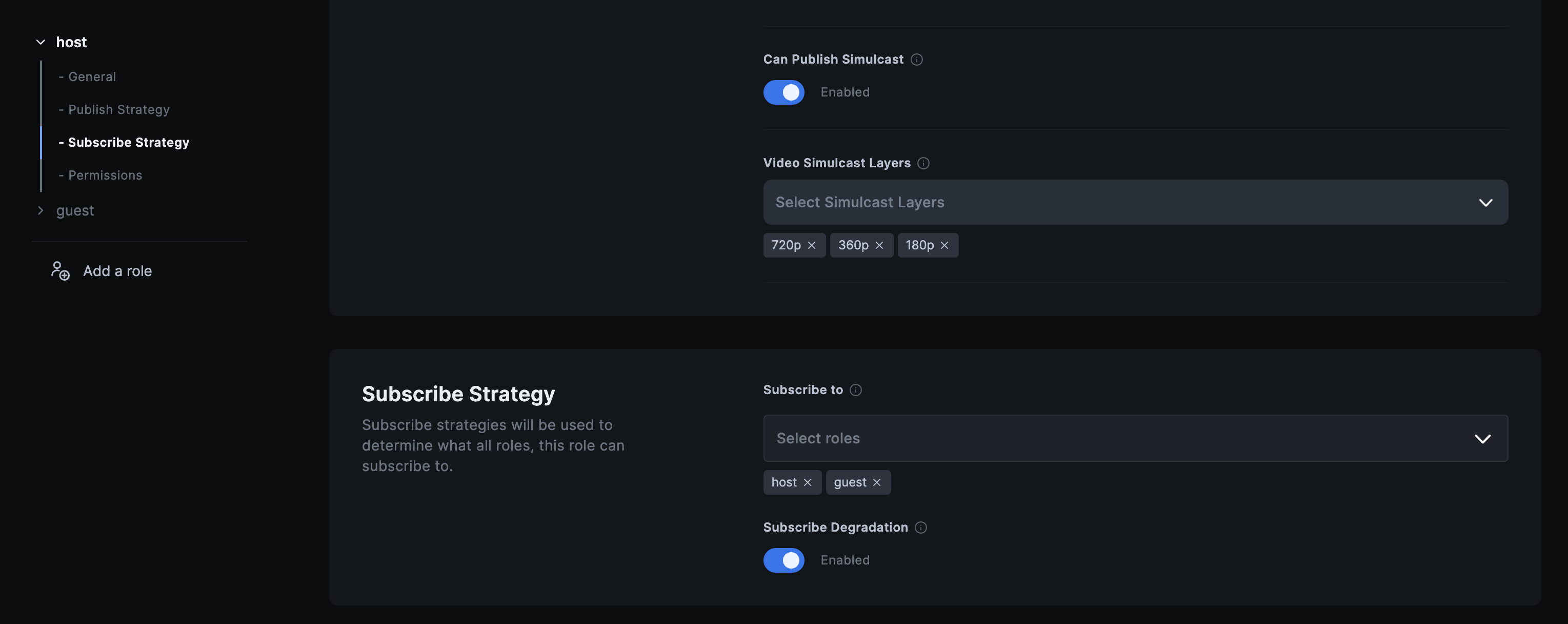 WebRTC settings on 100ms dashboard