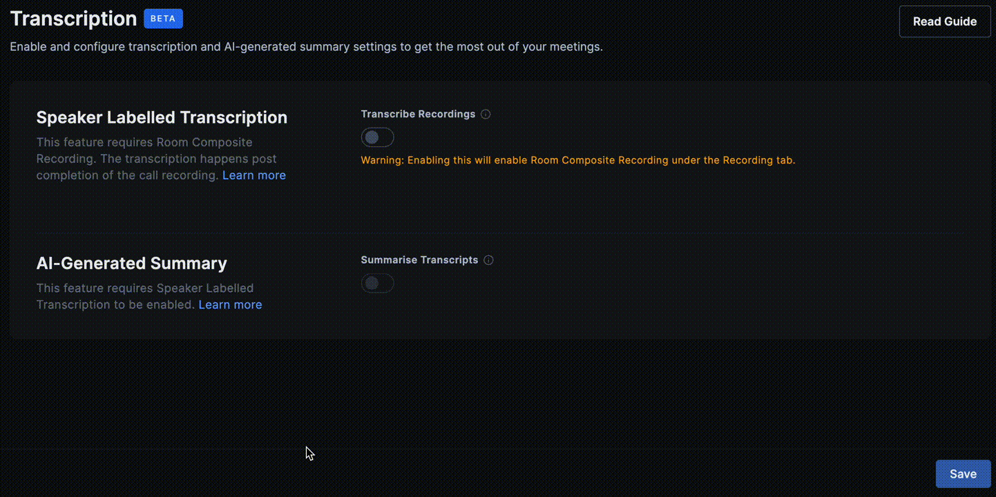Enable transcription now