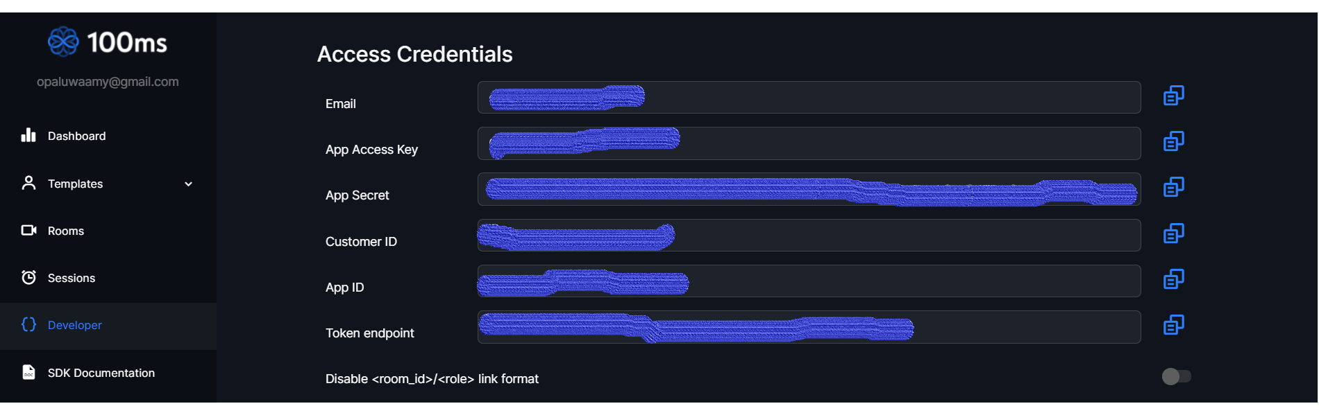 Copying the token endpoint of the app