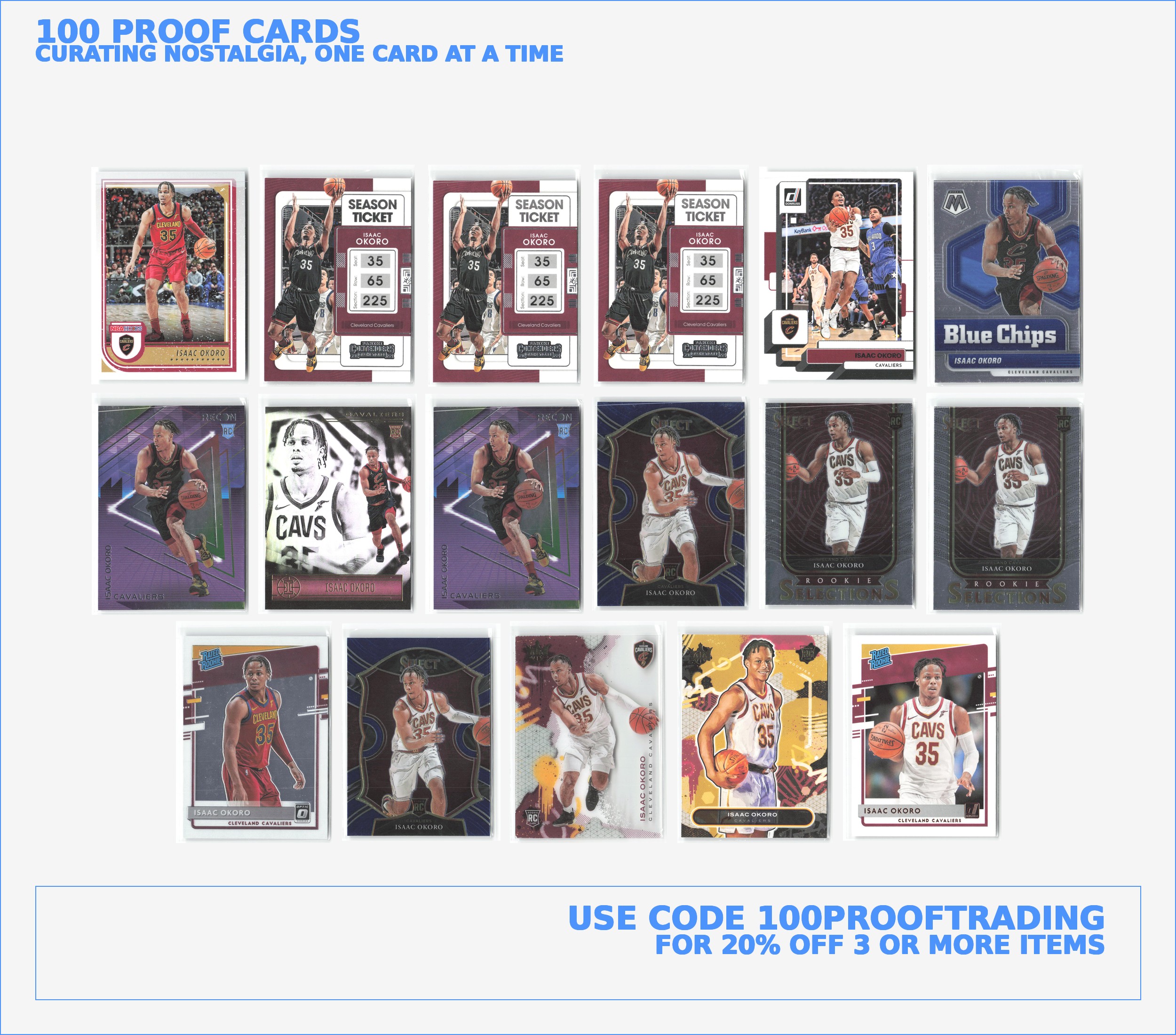 Isaac Okoro Lot 17 Basketball Cards - Panini Recon, Panini Mosaic, Rookie, Caval