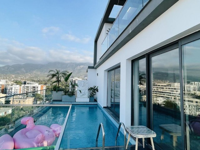 TURKISH TITLE ! 3+1 FULLY FURNISHED PENTHOUSE FLAT FOR SALE  WITH PRIVATE POOL IN KYRENIA CENTER