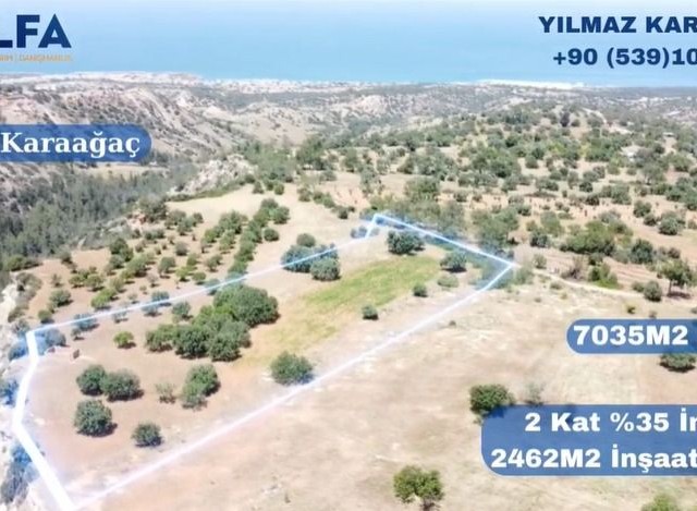 Fünfeinhalb Hektar Land in Kyrenia Karaagac mit herrlichem Berg- und Meerblick zu verkaufen