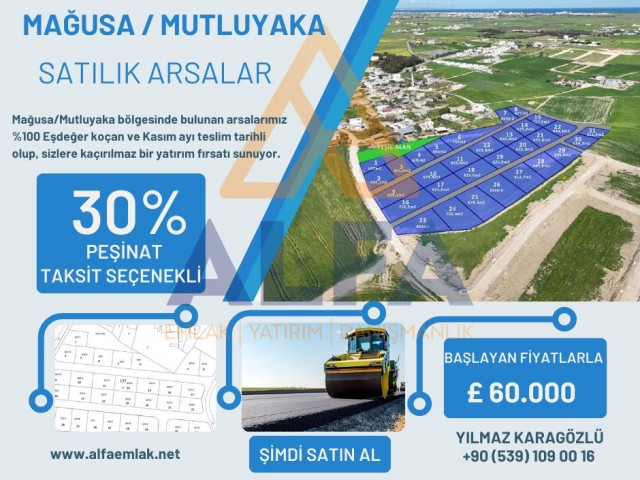 Mağusaya 5 Dakika Denize 10 Dakika  Mesafede Bulunan Mutluyakada Satılık Yatırımlık Arsalar