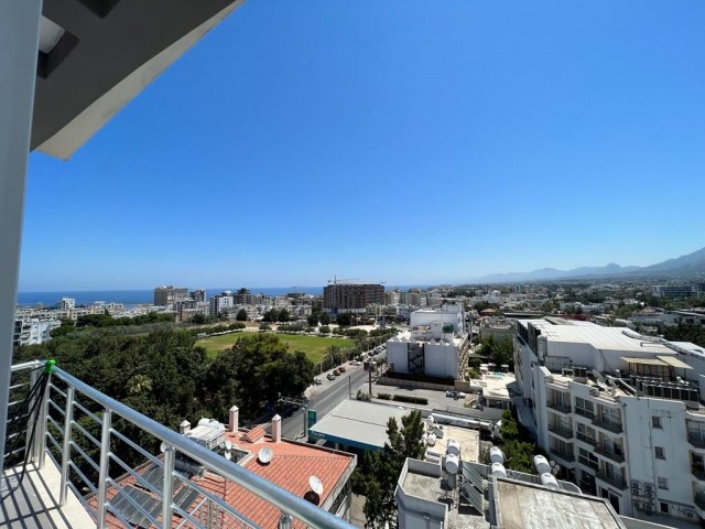 Unique duplex penthouse apartment on the 9th and 10th floors of a 10-storey building in the center of Kyrenia, offering a peaceful life with a panoramic view to the entire Kyrenia and safe and secure neighbors with elevators. 05338445618