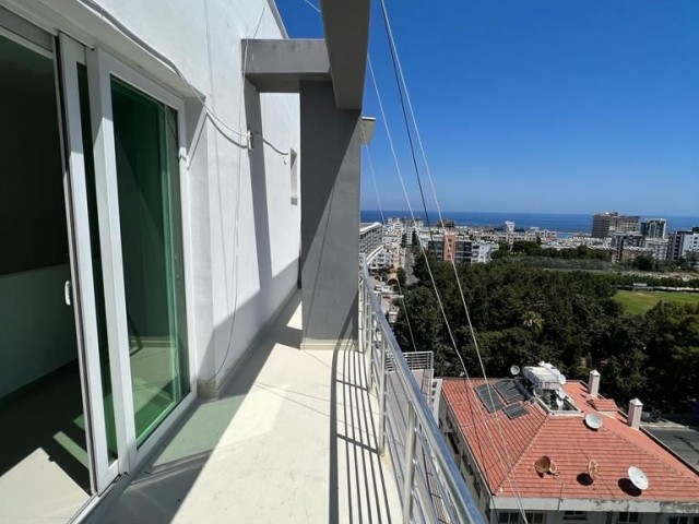 Unique duplex penthouse apartment on the 9th and 10th floors of a 10-storey building in the center of Kyrenia, offering a peaceful life with a panoramic view to the entire Kyrenia and safe and secure neighbors with elevators. 05338445618