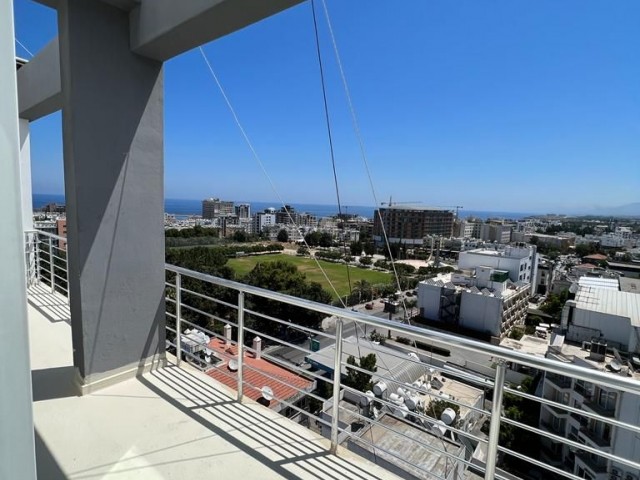 Unique duplex penthouse apartment on the 9th and 10th floors of a 10-storey building in the center of Kyrenia, offering a peaceful life with a panoramic view to the entire Kyrenia and safe and secure neighbors with elevators. 05338445618