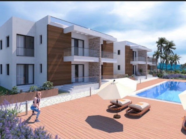 2+1 Wohnungen zum Verkauf mit Meerblick und Penthouse-Optionen in Girne Karaağaç, allein mit ruhiger Natur