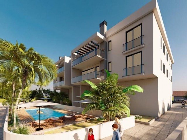 2+1 96 m2 Apartments for Sale with Sea View and Shared Pool in Alsancak, Kyrenia.