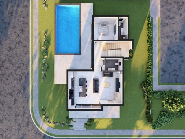 244 m2 4+1 Luxusvillen mit Pool zum Verkauf in İskele Ötüken