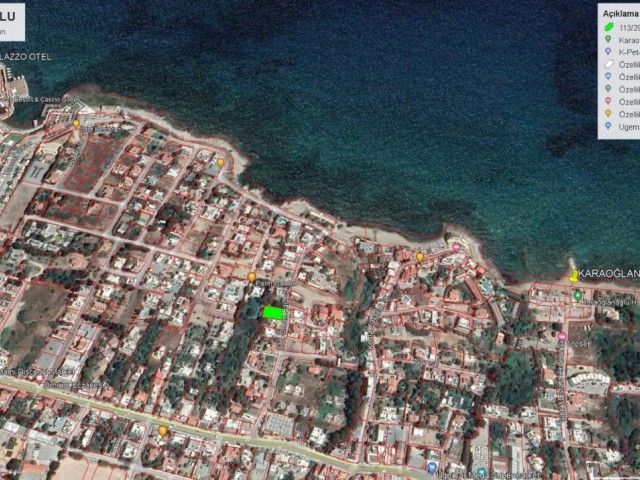 Girne Karaoğlanoğlu Bölgesinde, Merkezi Konumda Denize 200 m Mesafede 616m2 Satılık Villalık Arsa