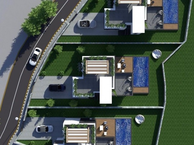 3+1, 200 m² große, modern gestaltete Villen mit Pool, verflochten mit der Natur in der Region Kyrenia Karaağaç
