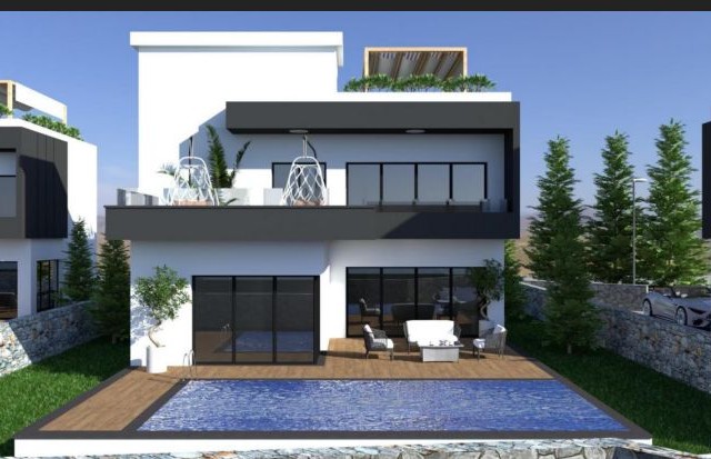 3+1, 200m2 Modern Designed Villas with Pool Intertwined with Nature in Kyrenia Karaağaç Region