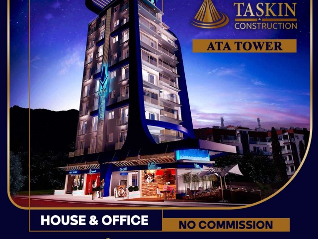 Girne Merkez'de prestijli ATA Tower'de kiralık (FOR RENT) OFİS VE KONUT! NO COMMISSION!