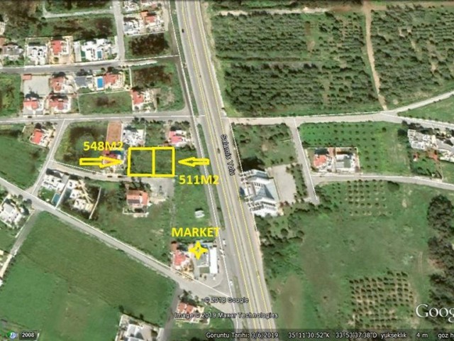 2 PLOTS OF LAND NEXT TO EACH OTHER IN THE YENIBOGAZICI DISTRICT ARE LOCATED 10 dec meters FROM THE MAIN ROAD ** 