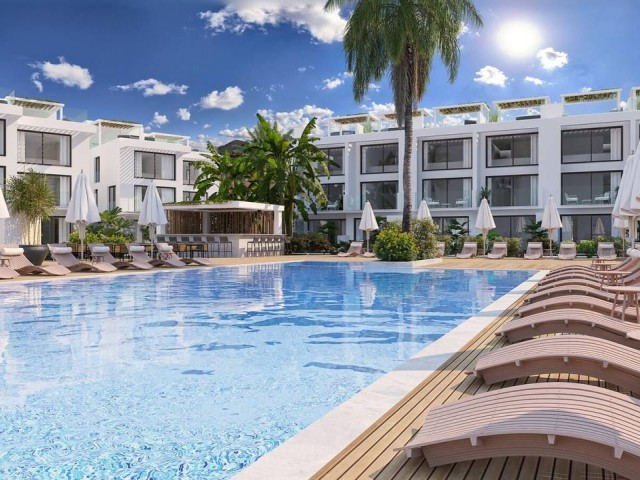 200 METER ZUM MEER IN ZYPERN TATLİSU LUXURYSALOS 1+1 DUPLEX-PENTHOUSE-WOHNUNG MIT GEMEINSAMEN POOL