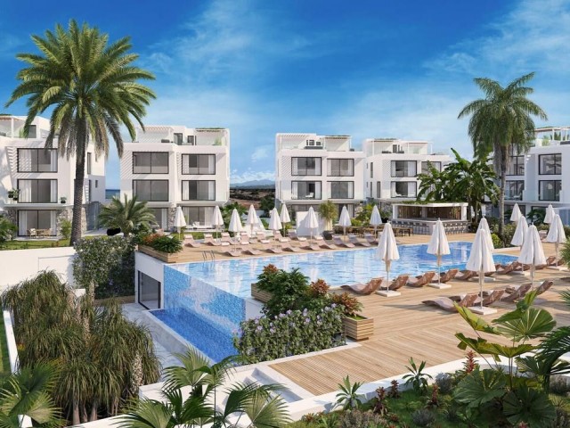 200 METER ZUM MEER IN ZYPERN TATLİSU LUXURYSALOS 1+1 DUPLEX-PENTHOUSE-WOHNUNG MIT GEMEINSAMEN POOL