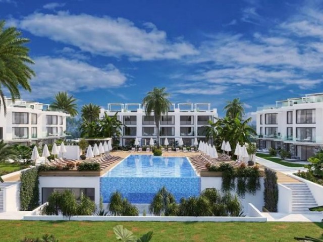 200 METER ZUM MEER IN ZYPERN TATLİSU LUXURYSALOS 1+1 DUPLEX-PENTHOUSE-WOHNUNG MIT GEMEINSAMEN POOL