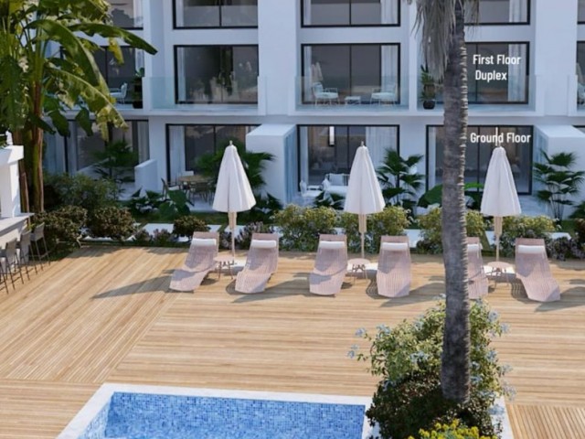 200 METER ZUM MEER IN ZYPERN TATLİSU LUXURYSALOS 1+1 DUPLEX-PENTHOUSE-WOHNUNG MIT GEMEINSAMEN POOL