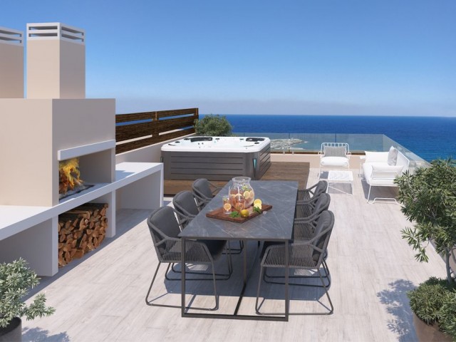 Penthouse-Apartments mit 1 Schlafzimmer direkt am Meer, nur wenige Gehminuten vom Strand in Esentepe, Nordzypern entfernt