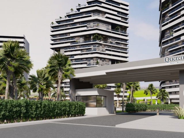 Kuzey Kıbrıs İskele Long Beach'te otel konseptli denize sıfır muhteşem proje 1+1 daireler