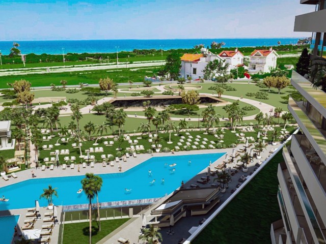 Kuzey Kıbrıs İskele Long Beach'te otel konseptli denize sıfır muhteşem 3+1 daireler