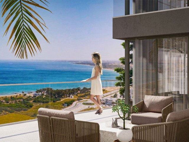 Kuzey Kıbrıs İskele Long Beach'te otel konseptli denize sıfır muhteşem 4+1 duplex daireler