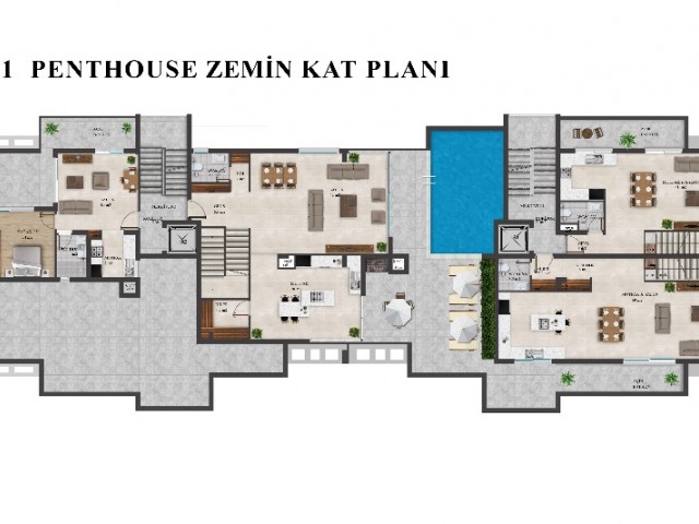 Zypern Kyrenia Center Ultra-Luxus-3+1-Penthouse mit Meerblick zu verkaufen