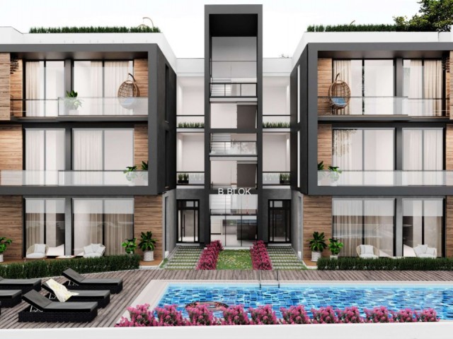 2+1 LUXURIOUS FLATS FOR SALE IN ALSANCAK, CYPRUS, WITH POOL, CLOSED PARKING AND ELEVATOR, OPTIONS WITH PRIVATE GARDEN OR TERRACE