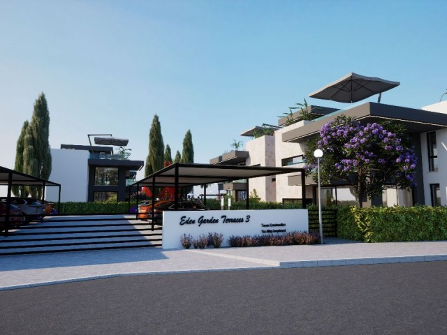 آپارتمان 2+1 برای فروش با چشم انداز کوه و دریا در 100 متری دریا با باغ و تراس اختصاصی در آلسانچک قبرس.