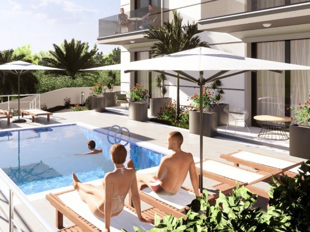 1+1 FLATS FOR SALE IN CYPRUS GIRNE ÇATALKÖY REGION WITH GARDEN FLOOR AND TERRACE OPTIONS AND SHARED POOL